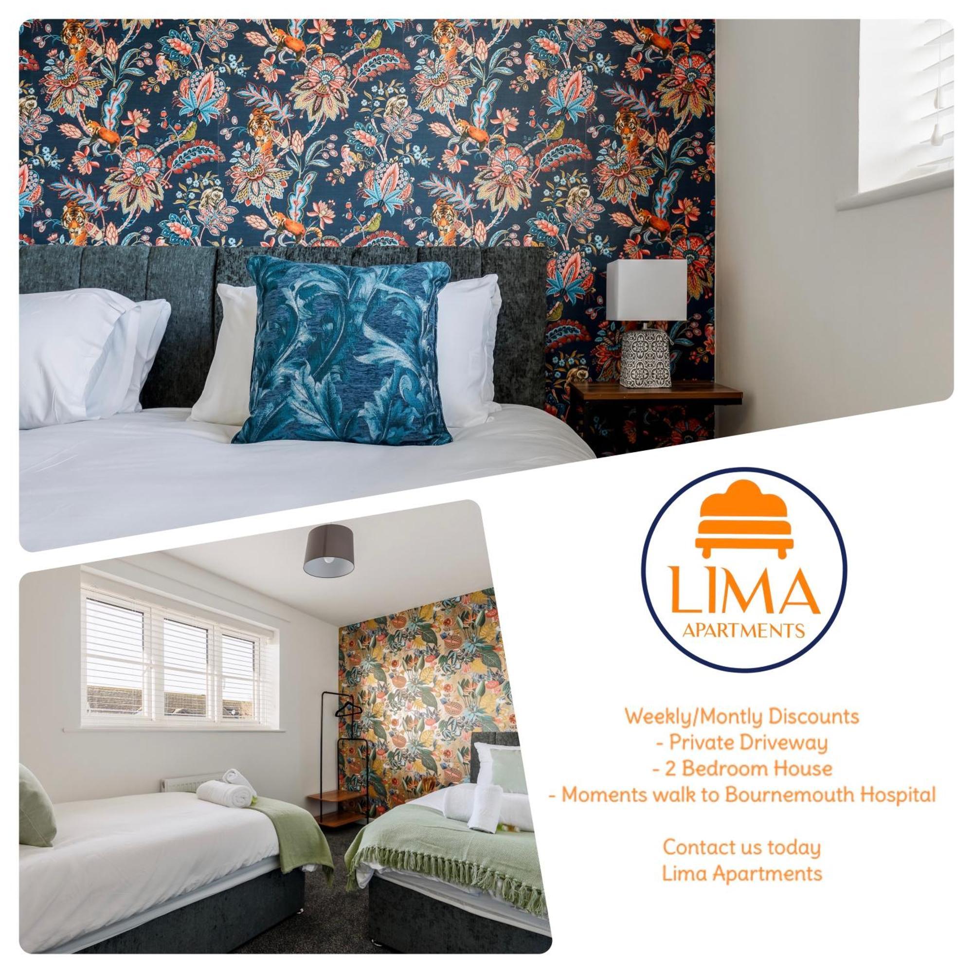 2 Bedroom House-Driveway - Bournemouth Hospital - Long Stay Discounts - Lima Apartments Ltd Esterno foto